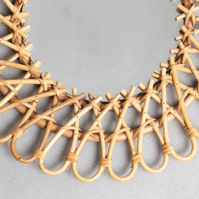 Wood Mid-Century Modern Mirror Sunburst Bamboo Rattan Handcrafted, 1960s For Sale - Image 7 of 9