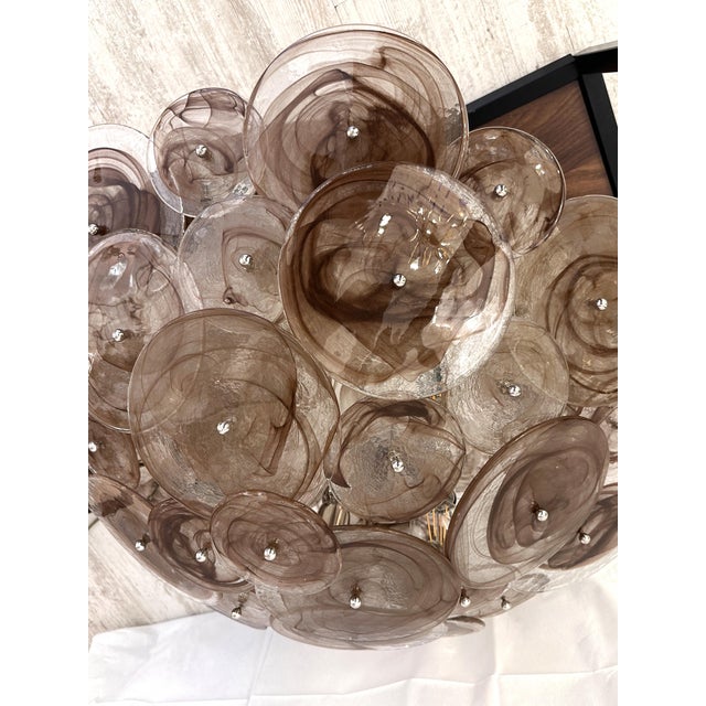 Brown Contemporary Venied-Brown Disks Murano Glass Style Flush Mount For Sale - Image 8 of 11