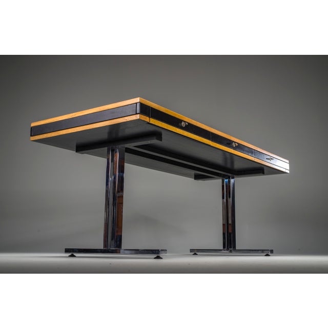 Wood Mid-Century Modern Oak and Chrome Desk with Leather Top, 1980s For Sale - Image 7 of 15