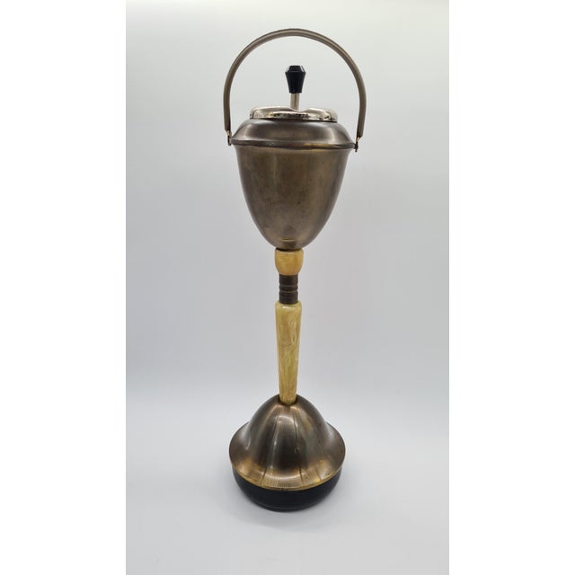Mid-Century Modern Standing Ashtray in Beige Onyx and Bronze Metal, Austria, 1960s For Sale - Image 3 of 8