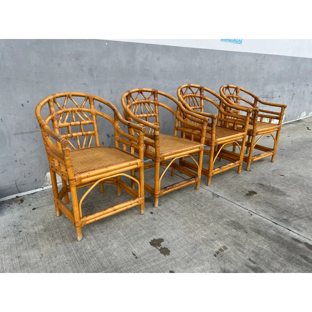 1970's Chinese Ming Style Rattan Arm Chairs - Set of 4 For Sale - Image 4 of 10