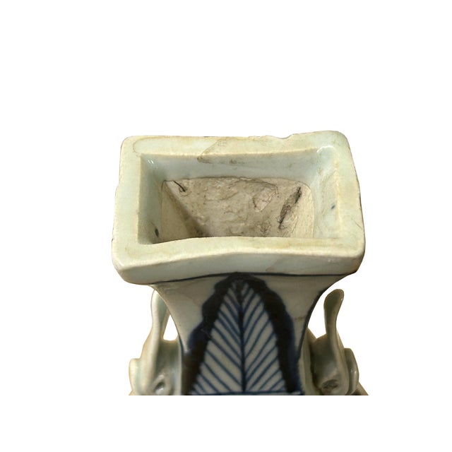 Small Distressed Finish Pear Shape Blue White Graphic Porcelain Vase For Sale In San Francisco - Image 6 of 8