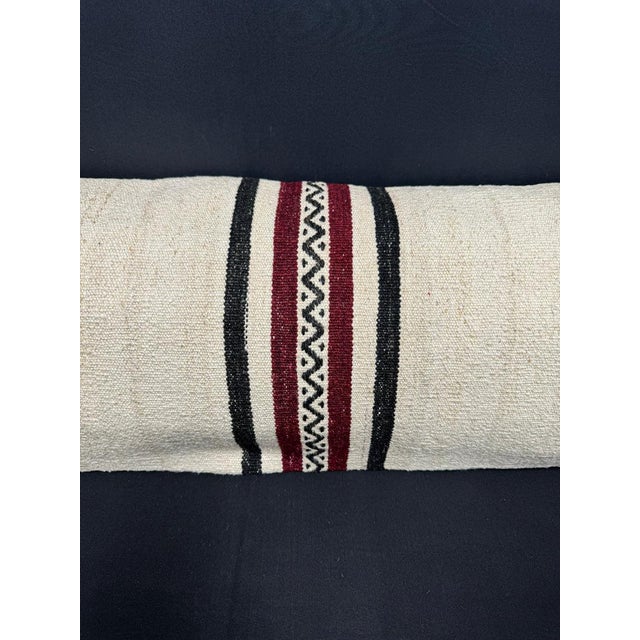 Contemporary Turkish Hemp Pillow Cushion Natural Beige Black Cushion Cover 14"x45" For Sale - Image 3 of 4
