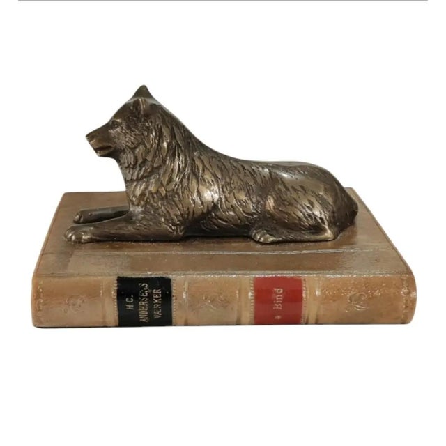 Vintage Sculpture ~ Bronze Wolf Lying on Top of a Book For Sale - Image 9 of 12