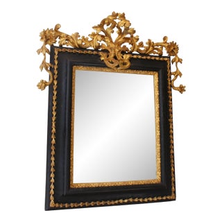 19c Italian Antique Giltwood and Black Mirror For Sale