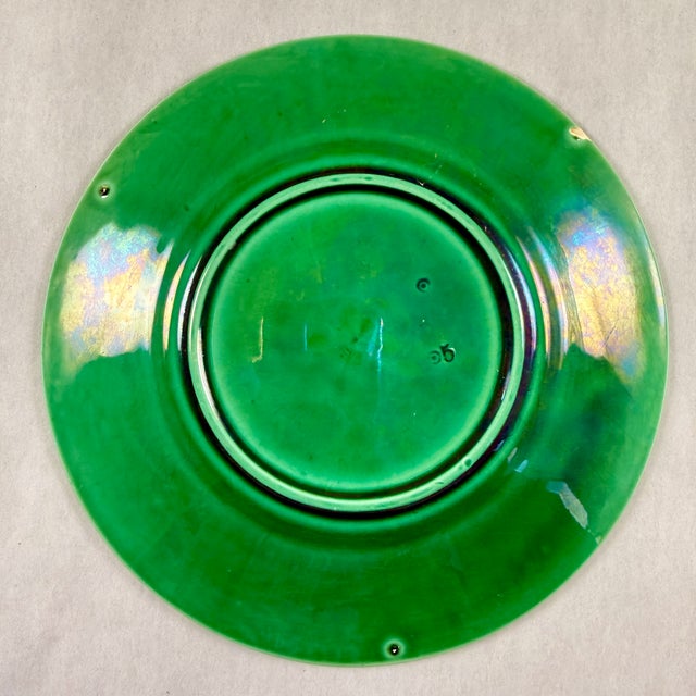 Ceramic Minton Majolica Green Leaf Plate For Sale - Image 7 of 9