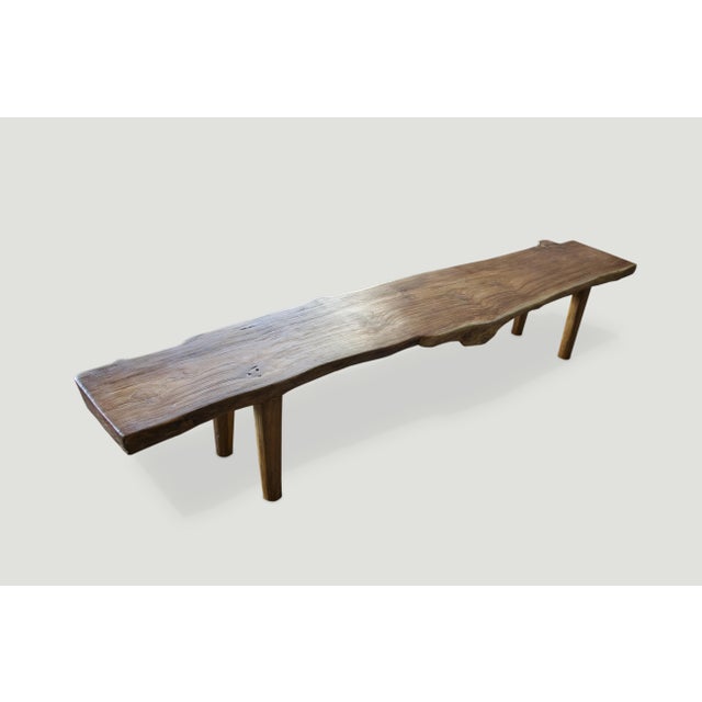 Contemporary Andrianna Shamaris Live Edge Teak Wood Bench For Sale - Image 3 of 5