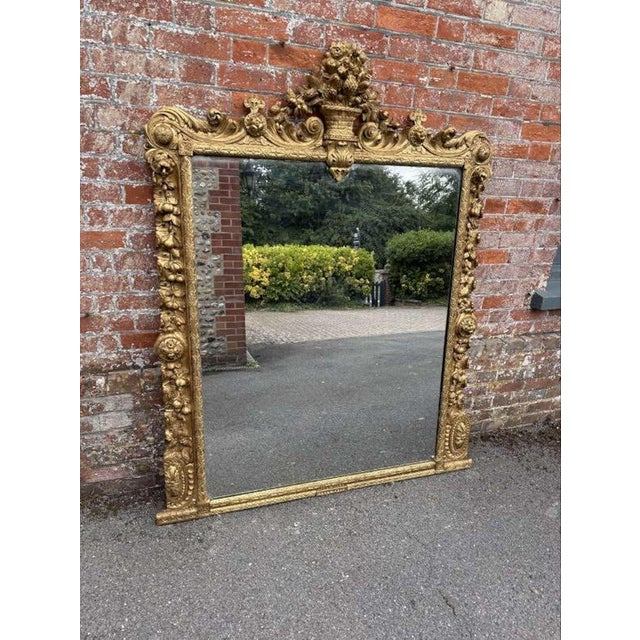 Goldenrod Large Antique English Carved Wood Gilt Overmantle Mirror, 1800s For Sale - Image 8 of 8