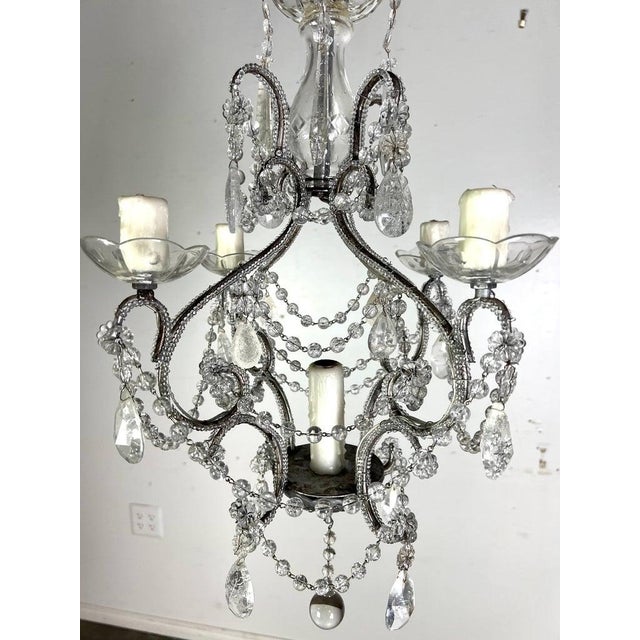 French (4) Light Rock Crystal Beaded Chandelier C. 1930's For Sale - Image 4 of 11