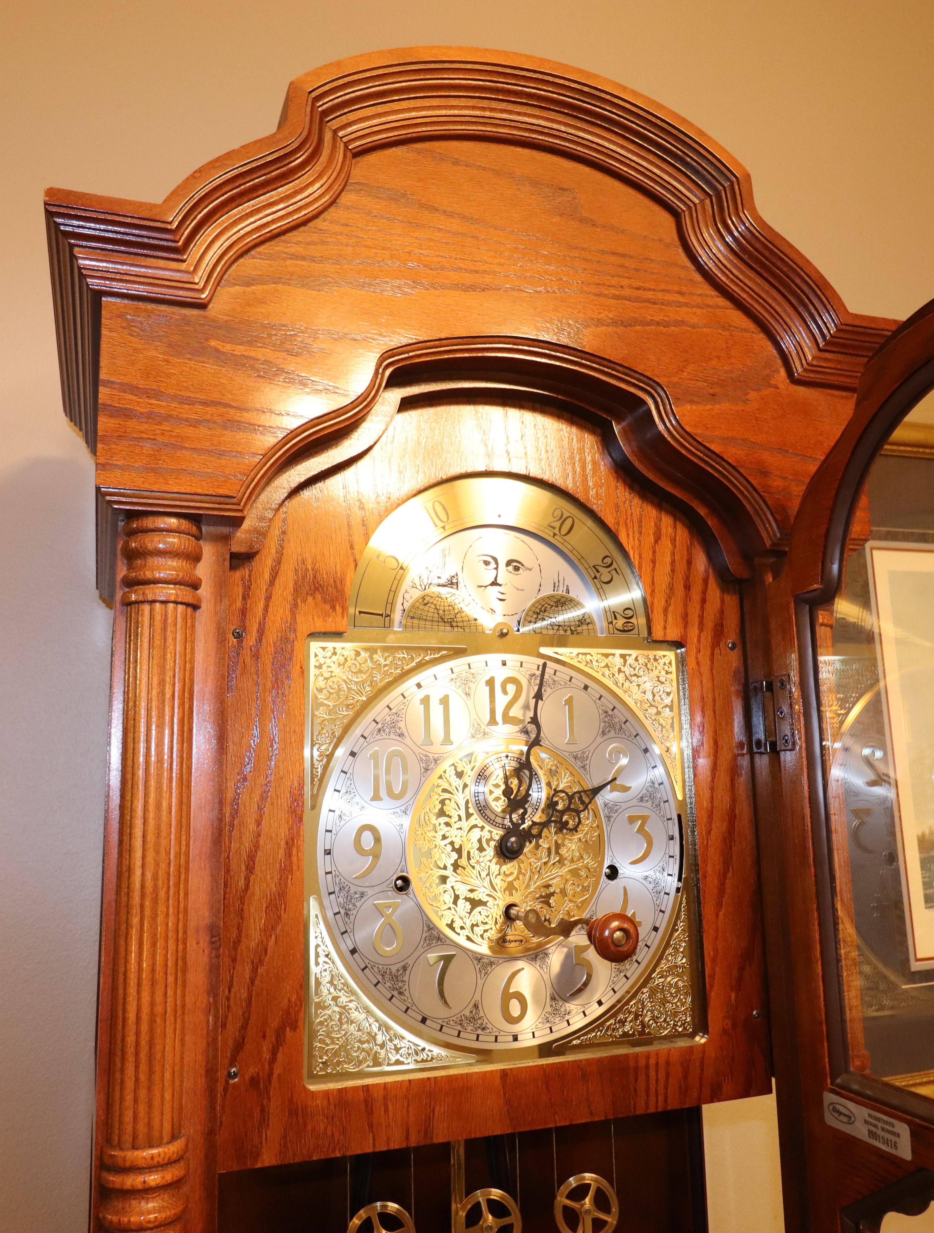Ridgeway Model 266 Vintage Grandfather Clock in Cherry With Moon