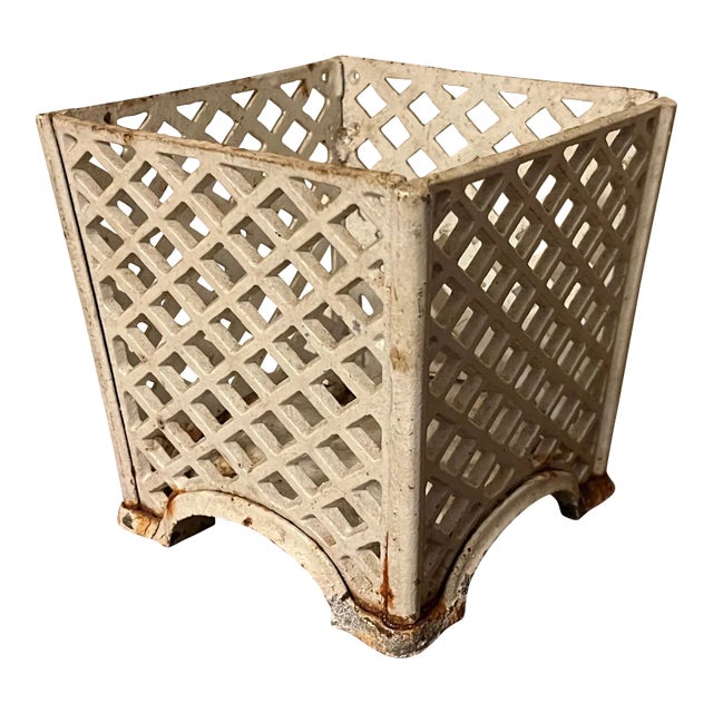 Early 20th Century Cast Iron Small Scale Table Top Lattice Cachepot, Jardiniere, Planter, Orchid Pot For Sale