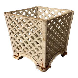 Early 20th Century Cast Iron Small Scale Table Top Lattice Cachepot, Jardiniere, Planter, Orchid Pot