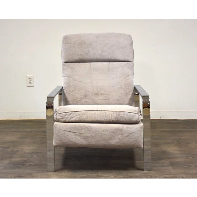 Mid-Century Modern Milo Baughman Grey Chrome Lounge Chair Recliner For Sale - Image 3 of 12