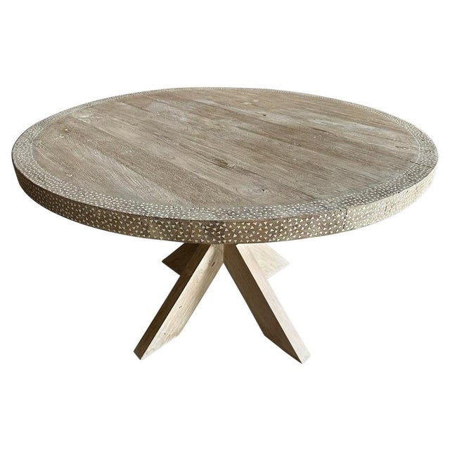 Andrianna Shamaris Round Shell Inlaid Teak Wood Table For Sale In New York - Image 6 of 18