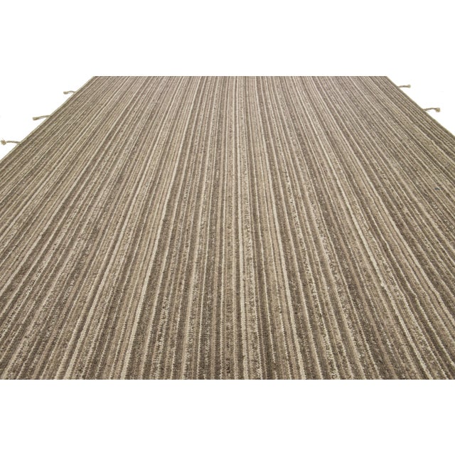 Modern Flaweave Wool Rug With Geometric Design in Earthy Tones For Sale - Image 10 of 11