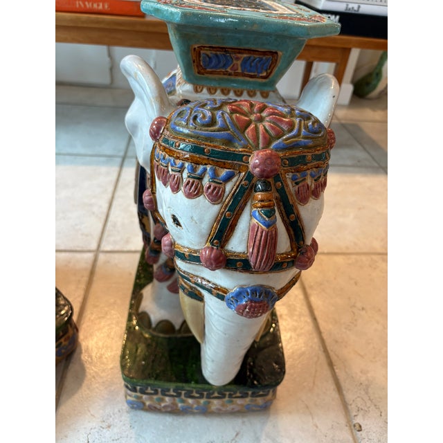 Vintage Chinoiserie Elephant Boho Chic Garden Stools Side Tables - A Pair For Sale In Miami - Image 6 of 16