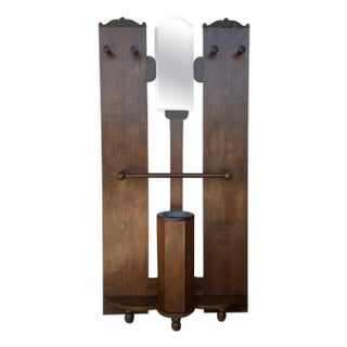 Mid 20th Century Art Decò Coat Rack Floor Stand with Umbrella Holder and Mirror For Sale