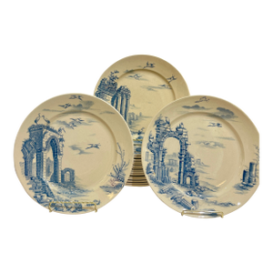 Set of 18 French Architectural Ruins Faience Plates Gien c.1900