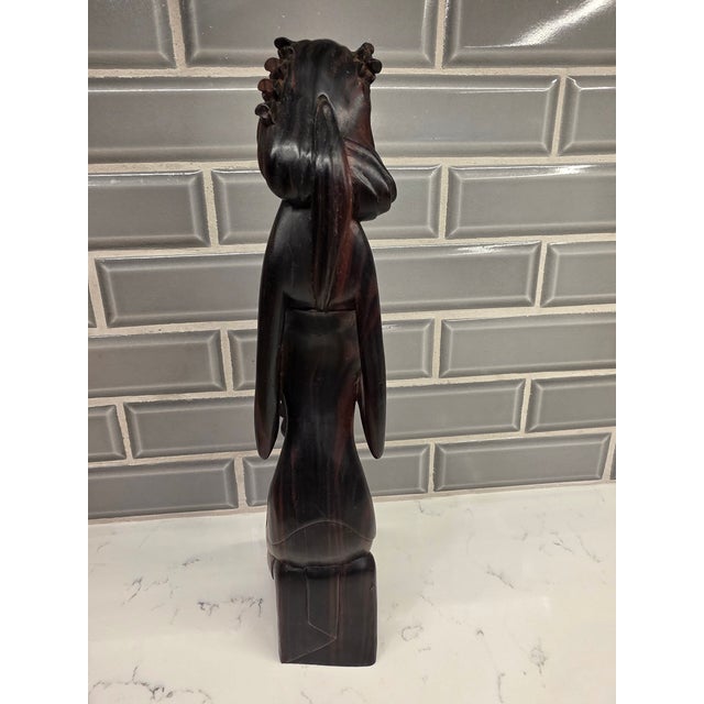 Wood Vintage Mid-Century Balinese Modernist Mother and Child – 13-Inch Macassar Ebony Carving For Sale - Image 7 of 12