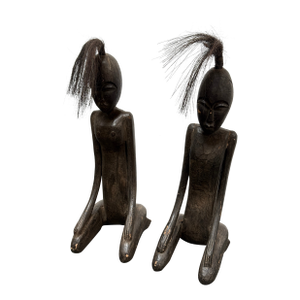 Late 20th Century African Male + Female Figure Carved Sculptures, Pair