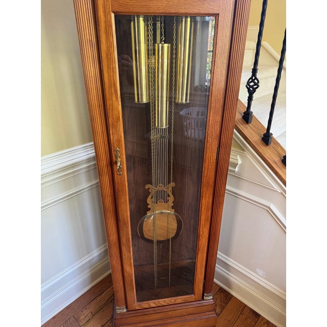 American Ridgeway Oak Grandfather Clock With Moon Phase Dial and Triple Chime For Sale - Image 3 of 3
