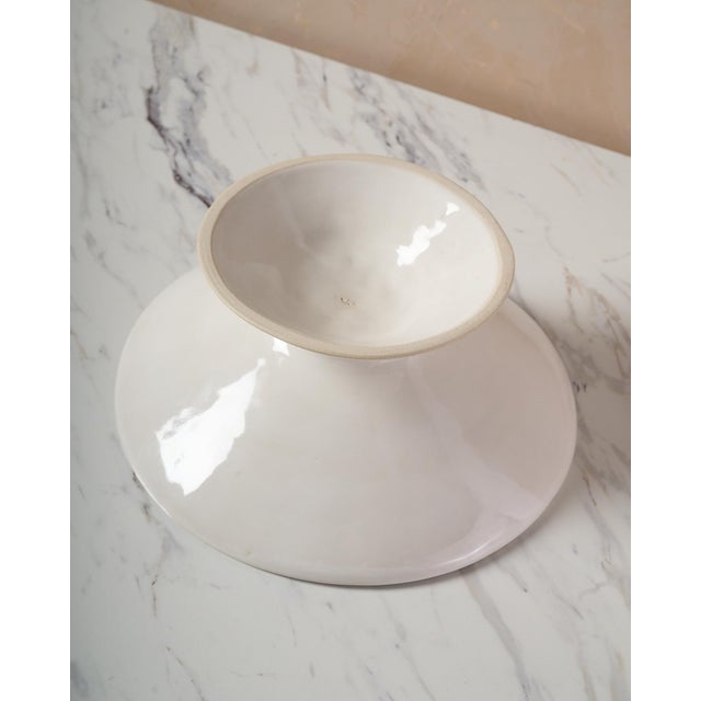 White Medium Handcrafted Ceramic Pedestal Bowl by NPage Studio X Lostine in Salt White For Sale - Image 8 of 9