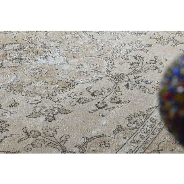 Traditional 1970s Vintage Persian Handmade Wool Cotton Brown Beige Area Rug For Sale - Image 3 of 11