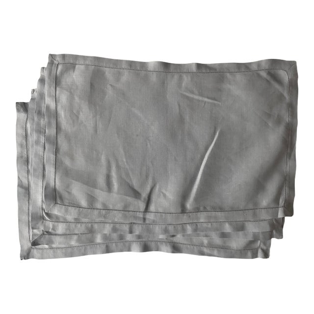 1970s Heather Blue Linen Placemats 11 X 18" - 4pcs For Sale