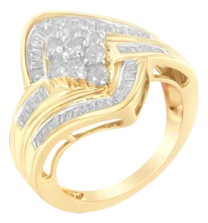 10K Yellow Gold Diamond Bypass Cluster Ring (1 Cttw, I-J Color, I2-I3 Clarity) - Size 8