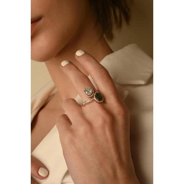 Not Yet Made - Made To Order Modern Toi Et Moi Diamond and Emerald Ring in 18k Solid Yellow Gold Size 7 For Sale - Image 5 of 8