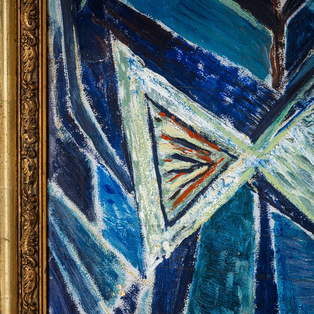 Blue Werner Kreuzhage, Blue Fish, Oil Painting on Wood, 1955 For Sale - Image 8 of 12