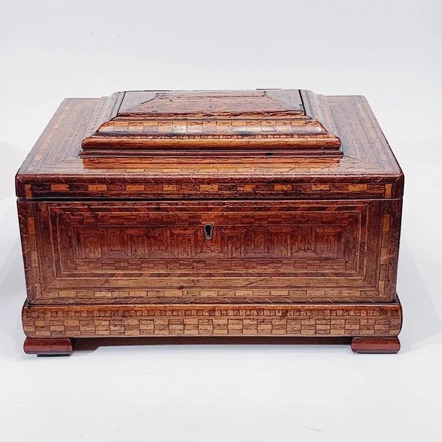 Mid 19th Century Antique Georgian Marquetry Box With Detailed Wood Inlay and Mirror For Sale - Image 5 of 8