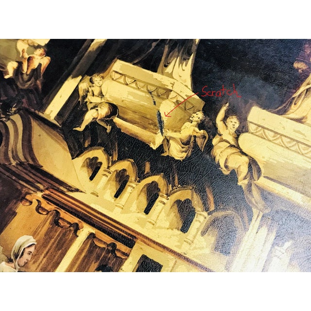 Antique English Tray Table With Scalloped Edge and Hand Painted Cathedral Artwork For Sale - Image 12 of 13