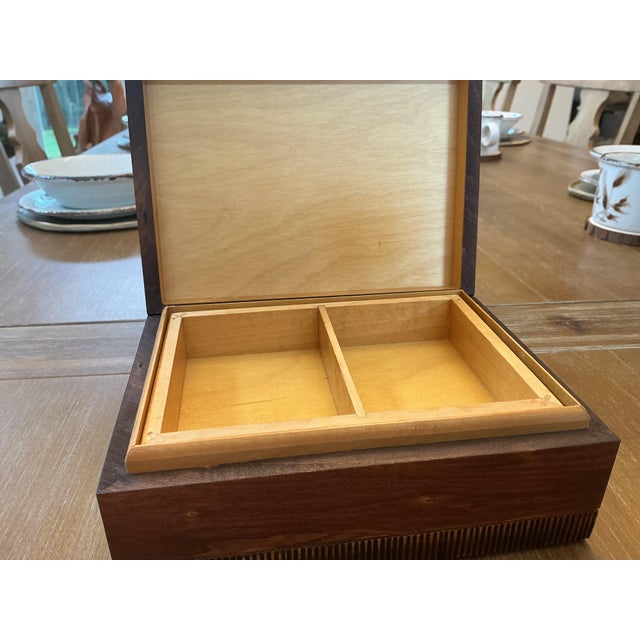 1960s Mid 20th Century Hand-Carved Polish Wood Jewelry Box With Wool Needlepoint Inse For Sale - Image 5 of 8