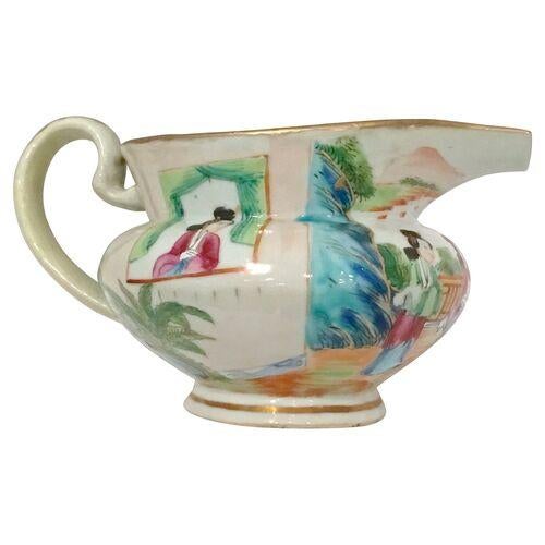 Ceramic 19th-C. Rose Canton Sugar & Creamer For Sale - Image 7 of 12