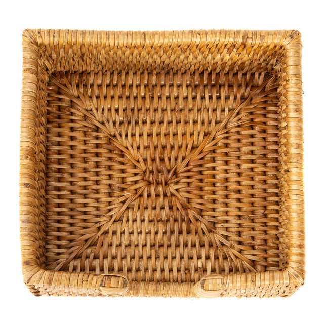 Boho Chic Artifacts Rattan Cocktail Napkin Holder with Cutout, Honey Brown For Sale - Image 3 of 5