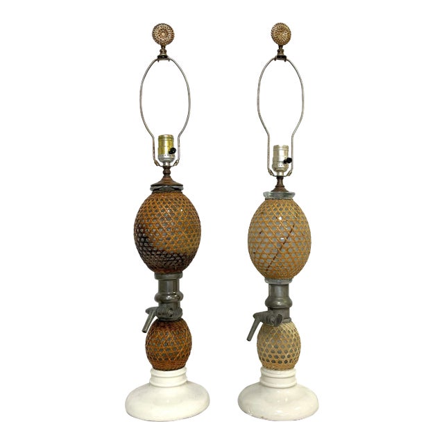 19th Century French 'Briet Brevete' Seltzer Bottle Lamps- a Pair For Sale