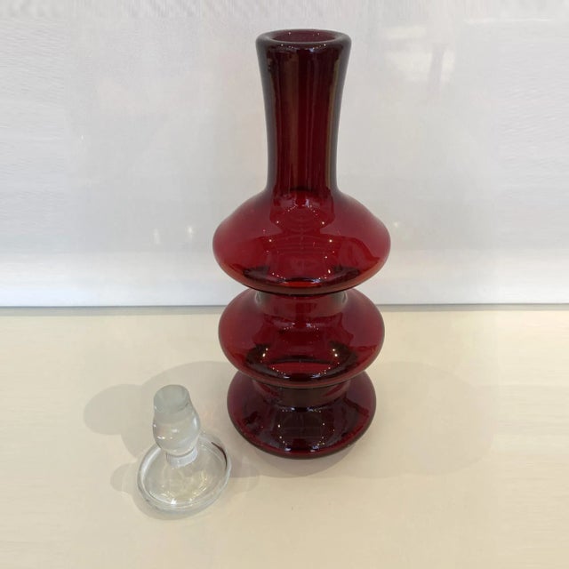 Glass Vintage Three Tier Ruby Red Bischoff Carafe With Stopper For Sale - Image 7 of 10