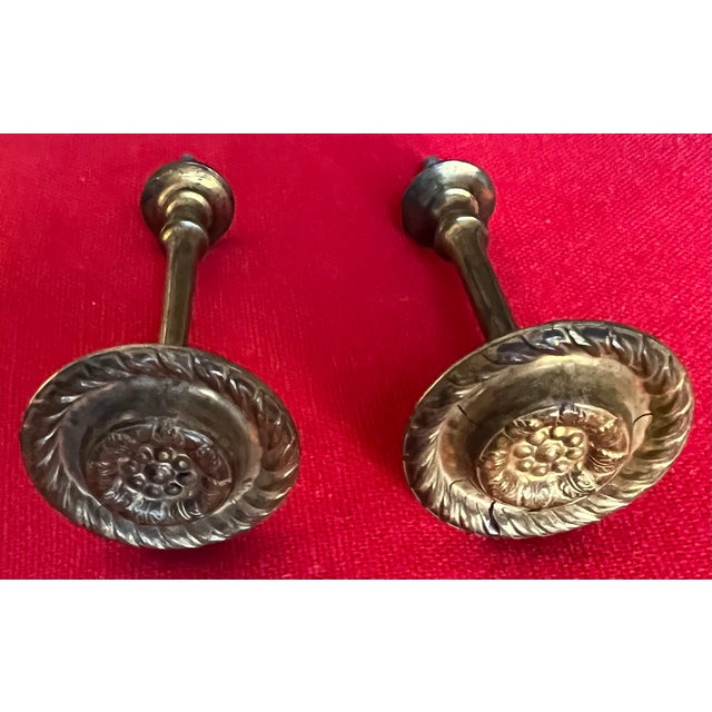 Metal Antique Early 19th Century American Federal Neoclassical Brass Mirror Supports or Drapery Curtain Tie Backs 1810 - 1820 - A Pair For Sale - Image 7 of 15
