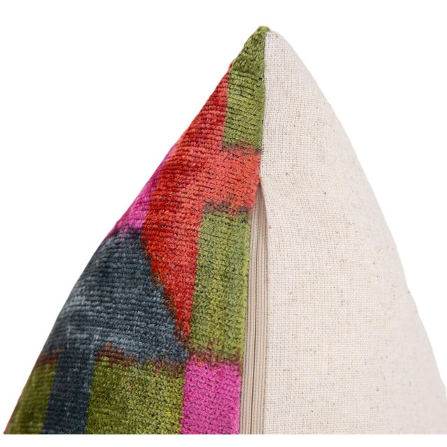 2020s Handmade Geometric Silk Velvet Pillow with Down Feather Insert, Hidden Zipper For Sale - Image 5 of 5