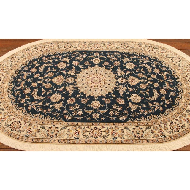 Oval Hand-Knotted Middle Eastern Rug For Sale - Image 6 of 11