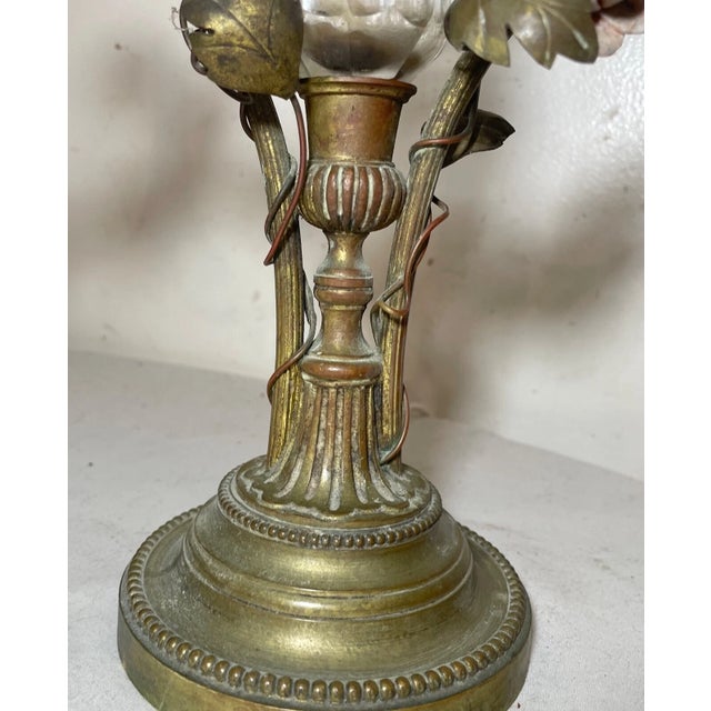 Metal Antique Ornate French Gilt Bronze Porcelain Floral Crystal Vase Table Lamp Light For Sale - Image 7 of 12