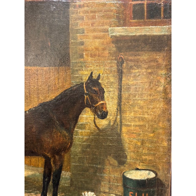 English 19th Century English Oil on Canvas Horse and Stable For Sale - Image 3 of 8