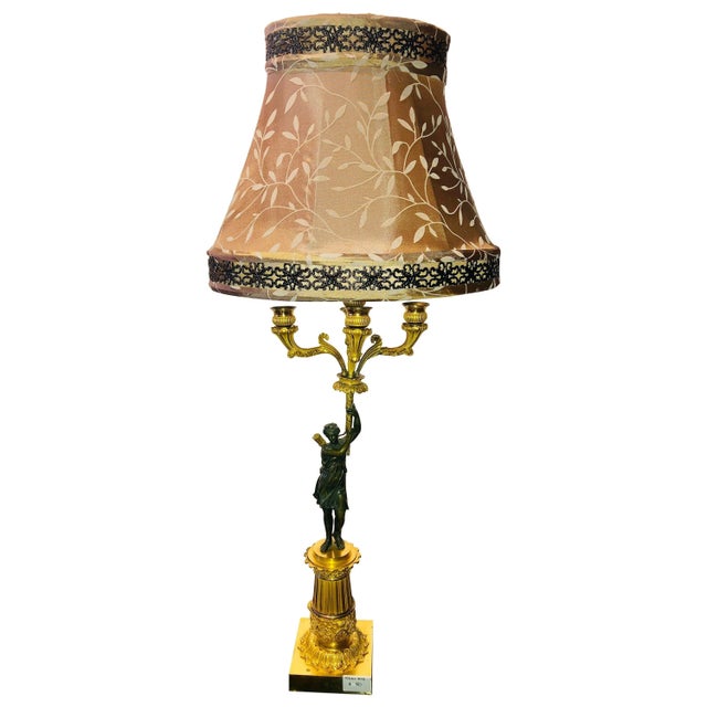Empire Doré Bronze Candelabra Lamp Having a Patinated Woman Mounted as a Lamp For Sale - Image 13 of 13
