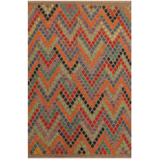 Blue 1990s Shabby Chic Abstract Gray/Blue Hand-Woven Kilim Wool Rug -5'9 X 7'11 For Sale - Image 8 of 8