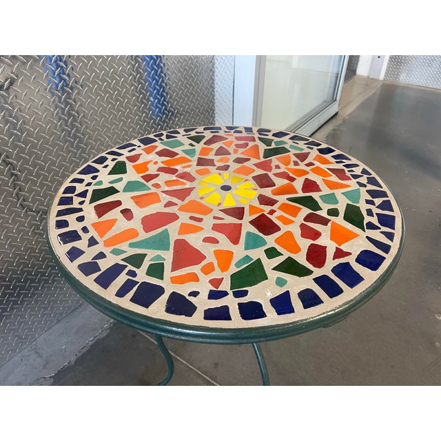 Vintage Mosaic Tile Bistro Side Table With Wrought Iron Base For Sale - Image 11 of 12