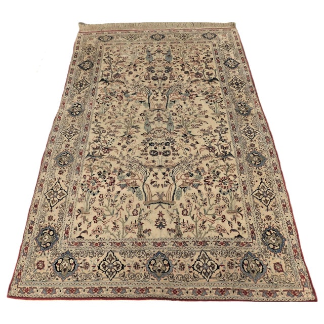 Ultra fine hand knotted Persian Nain rug. Floral garden with birds. Woven work of art. 5'9"x 3'10"