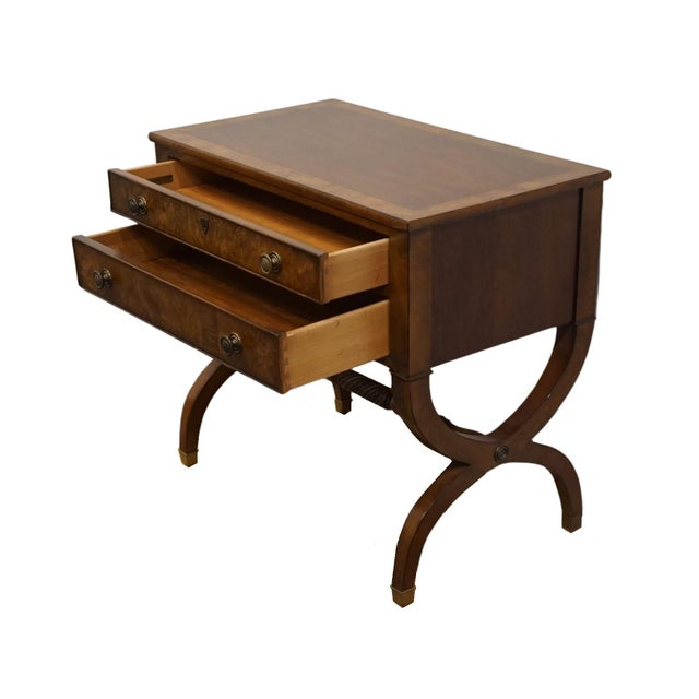 Early 21st Century Ethan Allen Newport Collection Burled Walnut 32" Two Drawer Chest W. X-Frame Base 30-5206 - 430 Henley Finish For Sale - Image 5 of 12