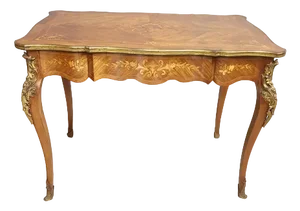 French Marquetry Inlaid Serpentine Writing Desk