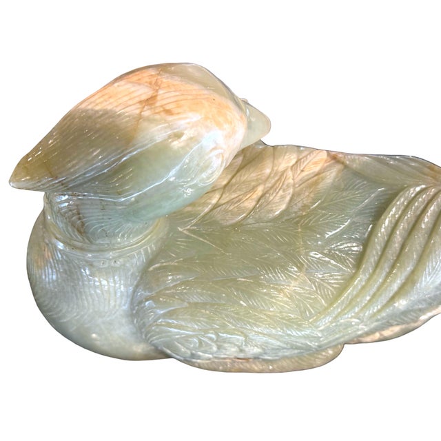 Green Early 20th Century Substantial Large Chinese Celadon Jade Mandarin Duck Figure, Republic Period For Sale - Image 8 of 15